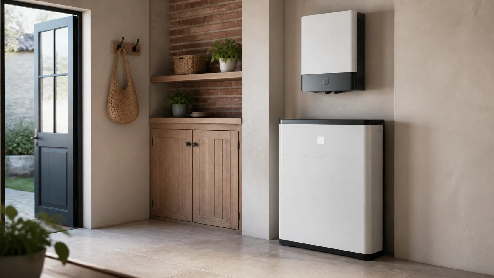 Stockage résidentiel discret Batterie domestique et onduleur hybride dans une maison rénovée