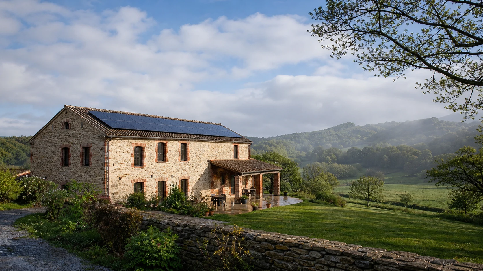 Maison rurale en pierre d’Occitanie équipée d’une toiture photovoltaïque